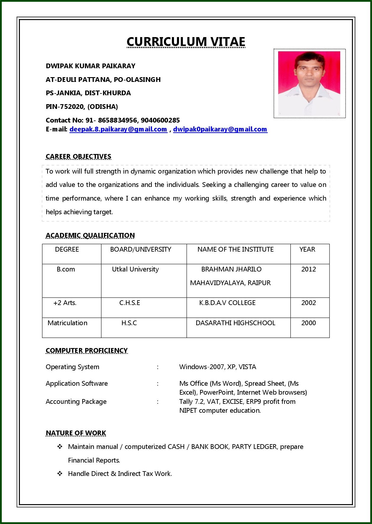 Simple Resume Format For Job Interview Pdf