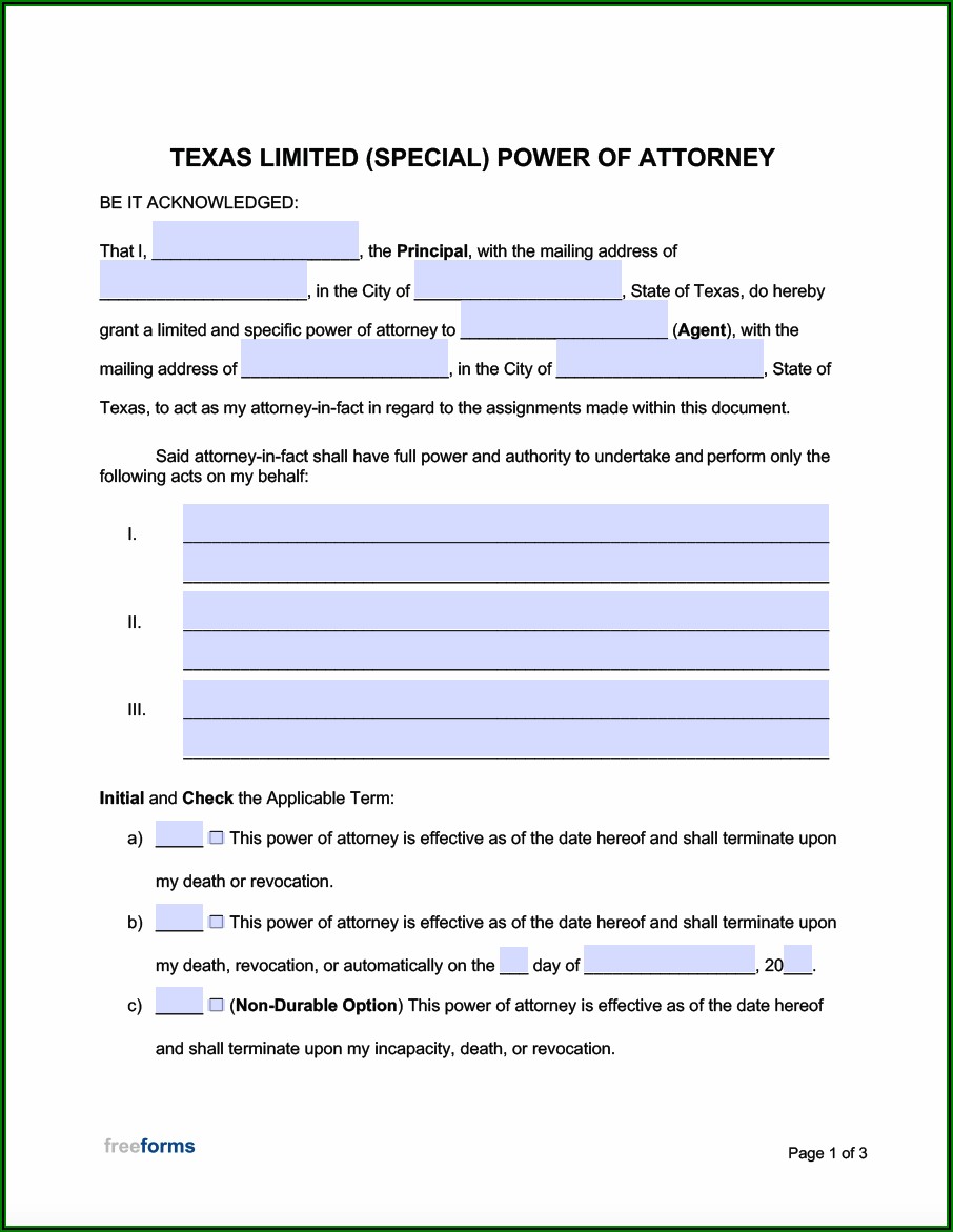 Special Power Of Attorney Pdf Form
