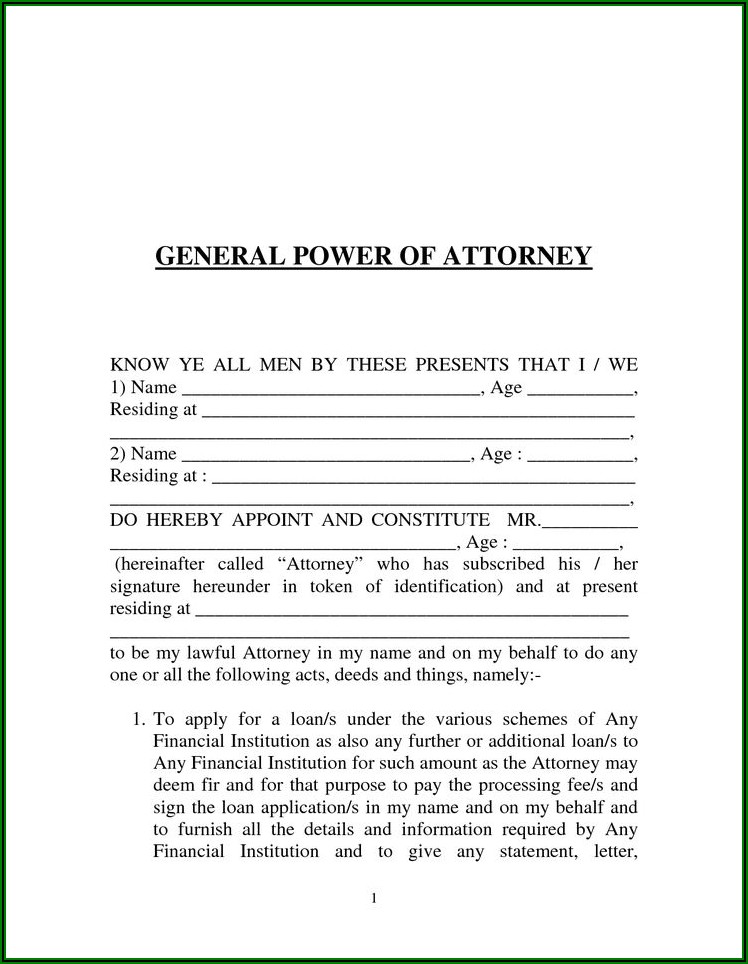 Special Power Of Attorney Sample Form India