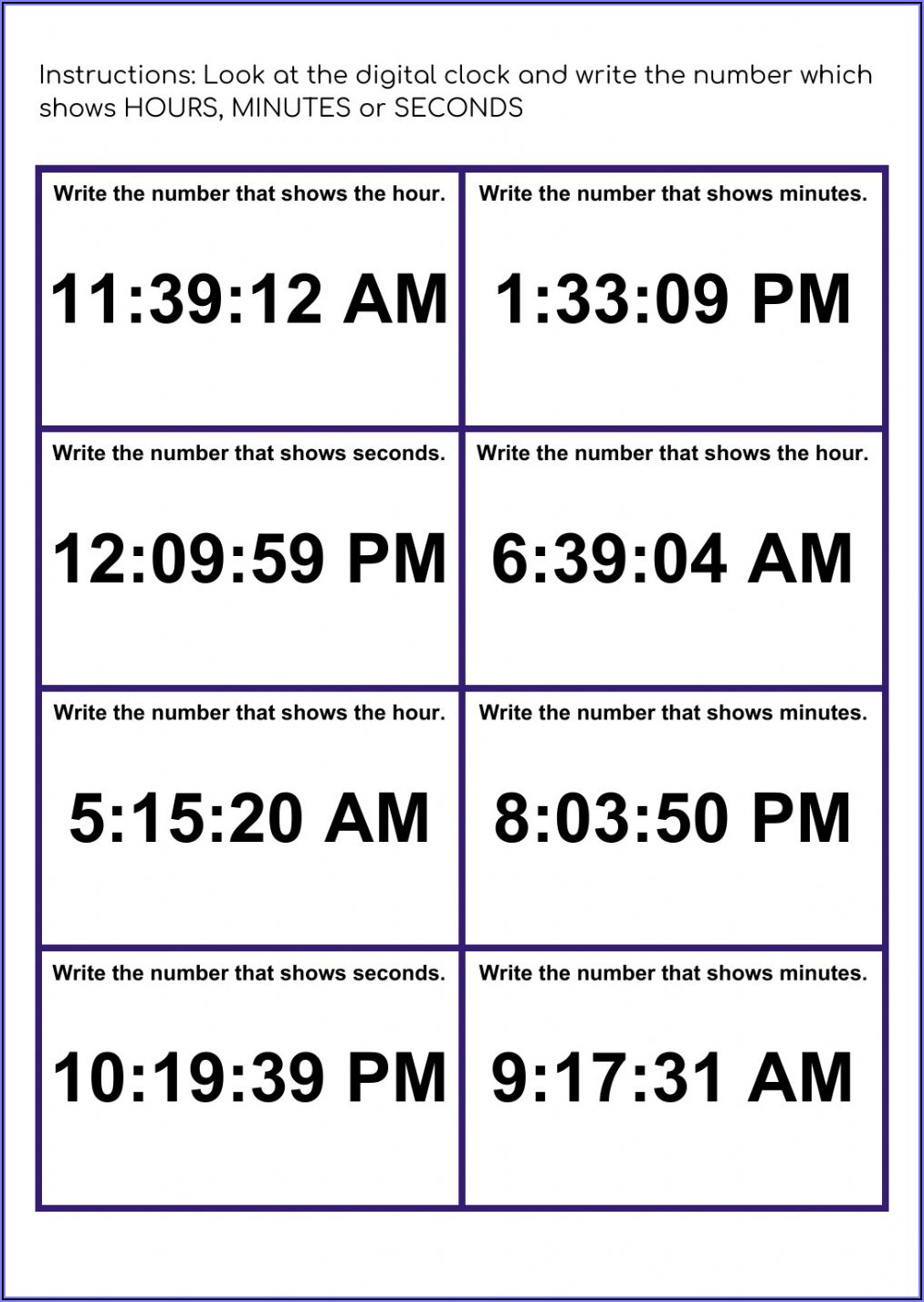 Telling Time To The Nearest Second Worksheets Grade 5