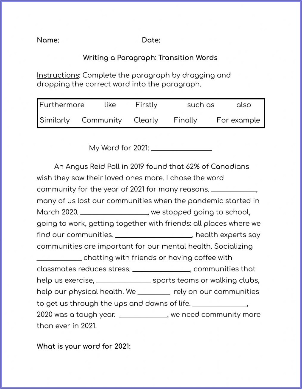 Transition Words And Phrases Worksheet 5th Grade