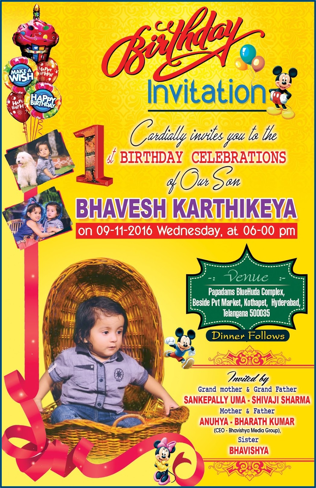 Baby Girl First Birthday Invitation Card Online Free