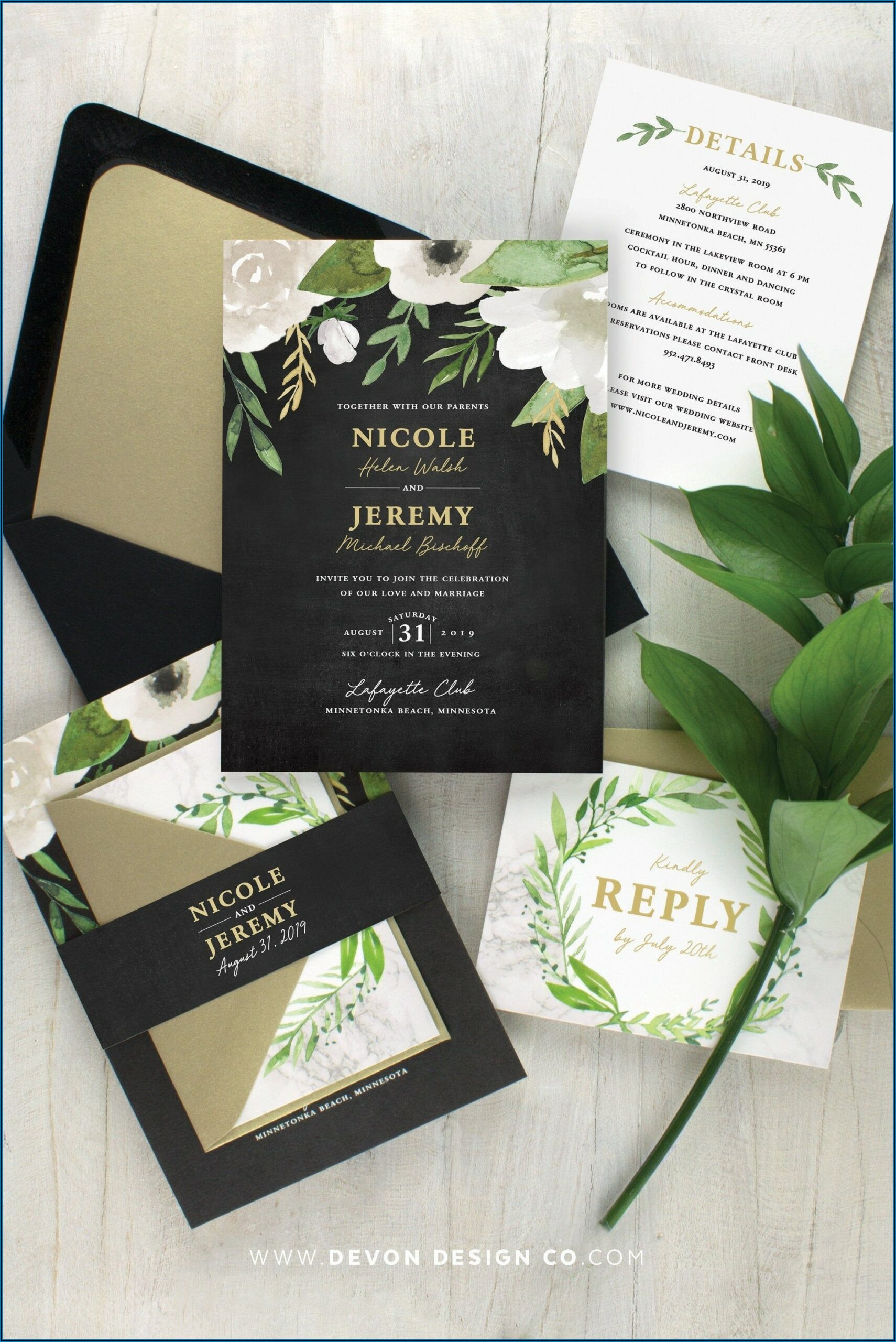 Black White And Green Wedding Invitations
