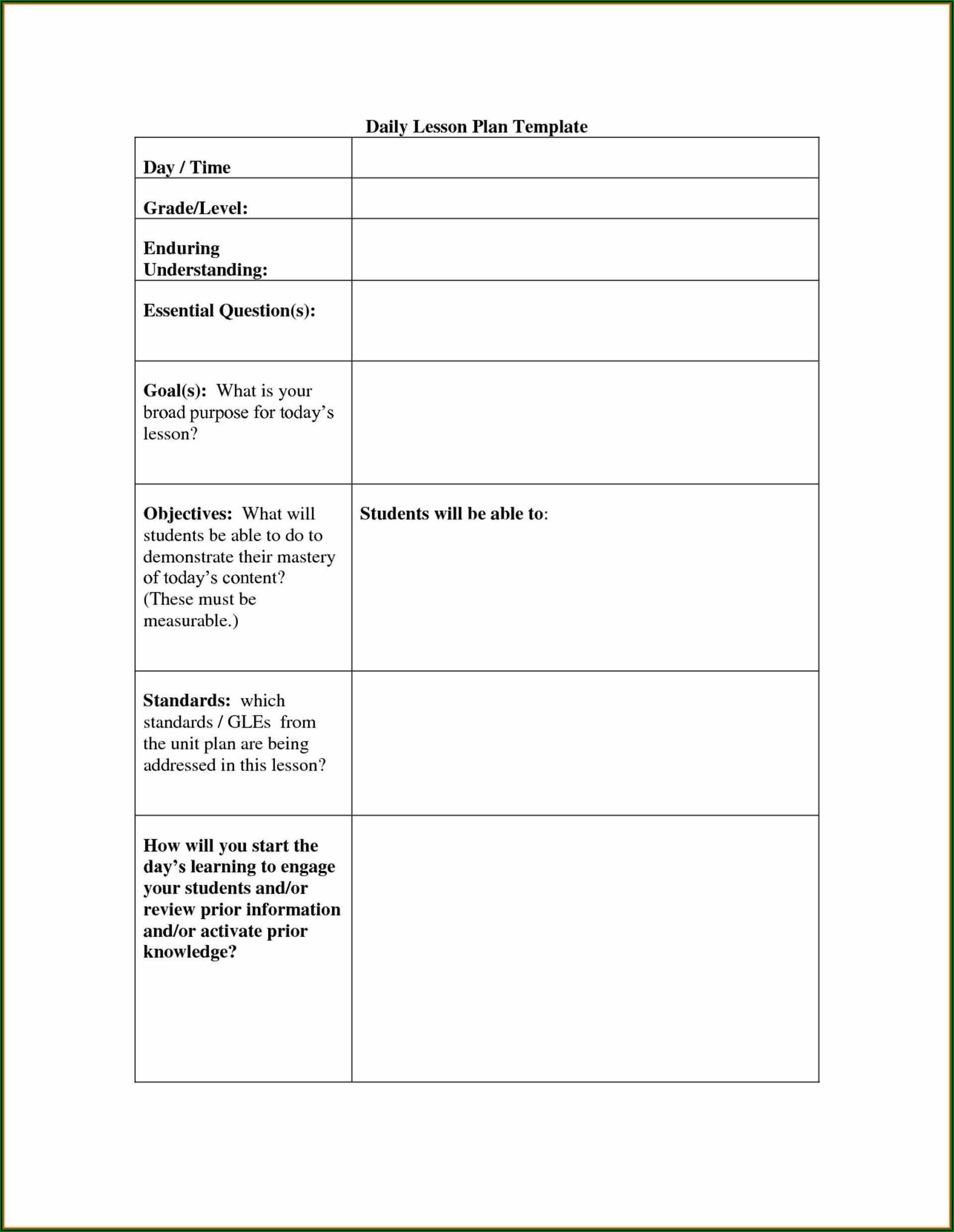 Blank Lesson Plan Template Free Printable