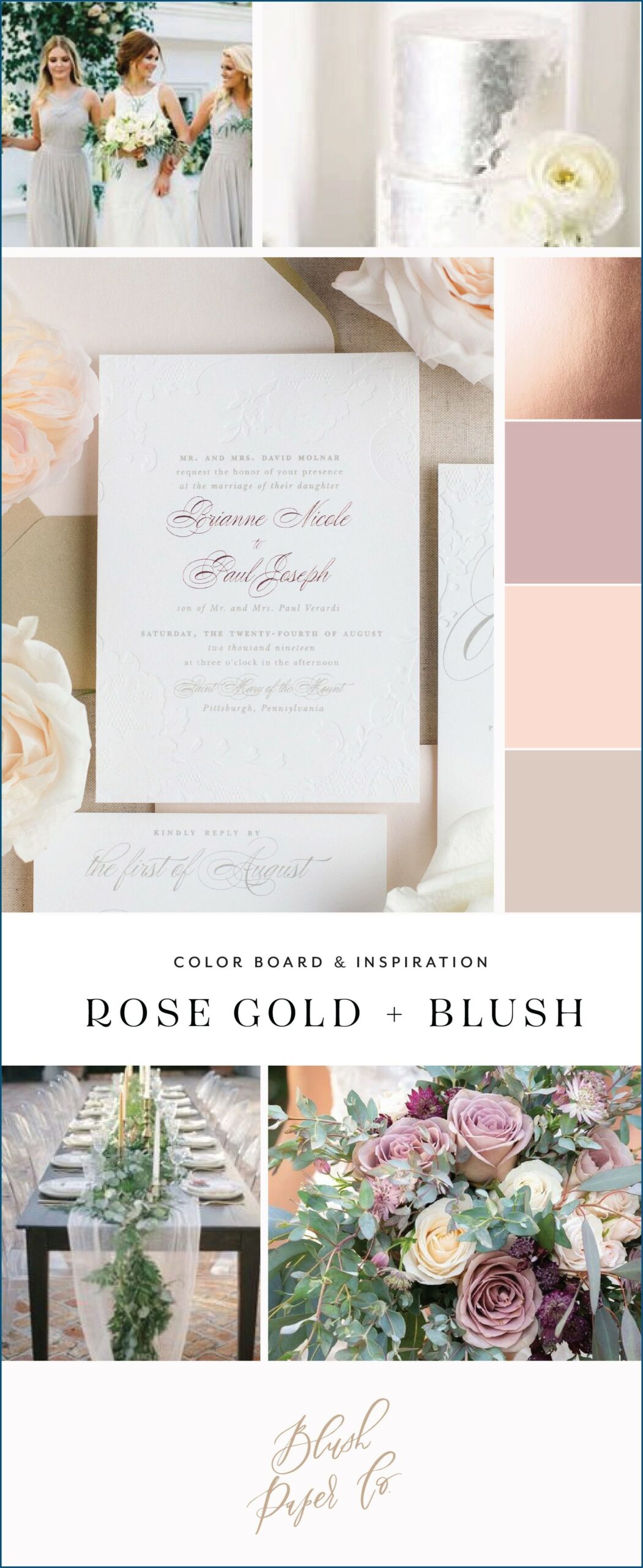 Blush Pink And Rose Gold Wedding Invitations
