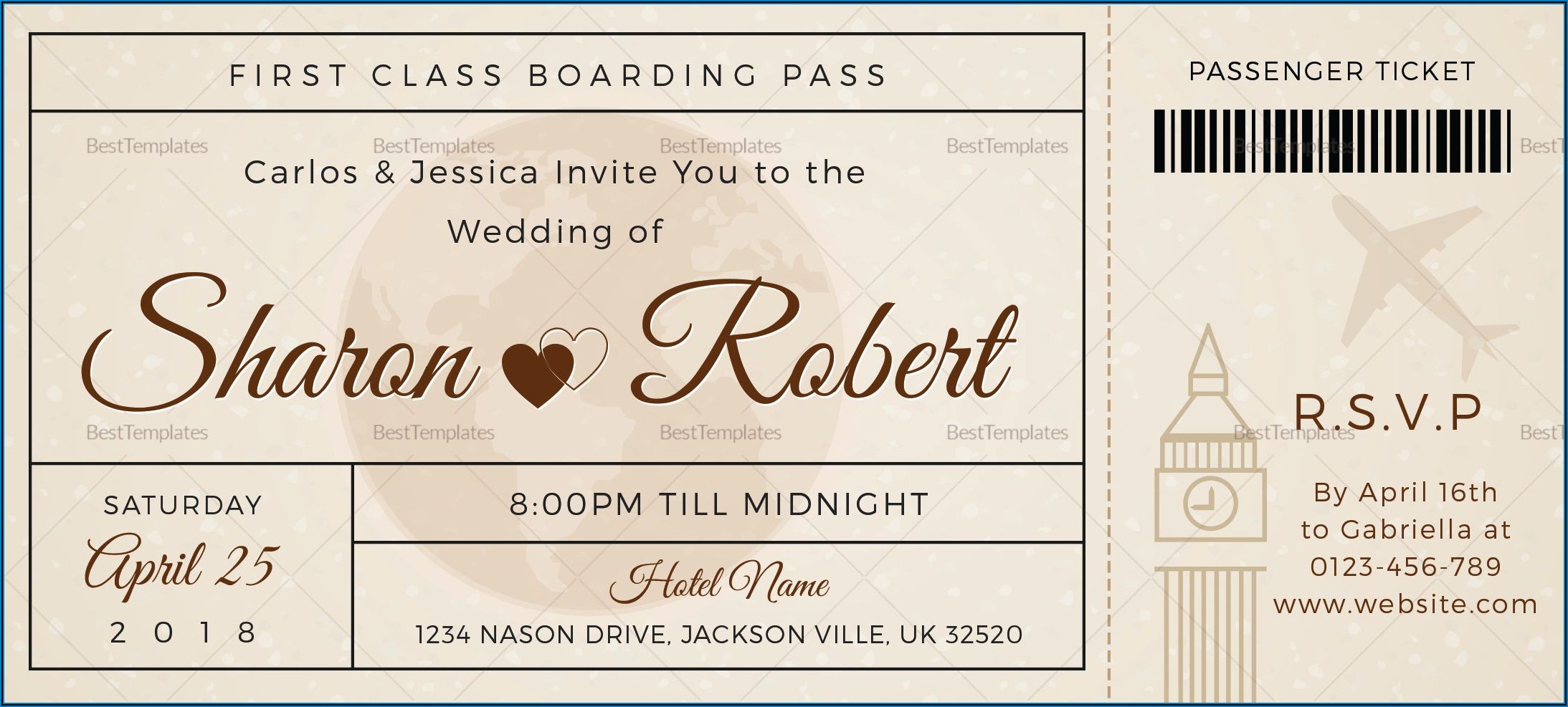 Boarding Pass Wedding Invitation Template