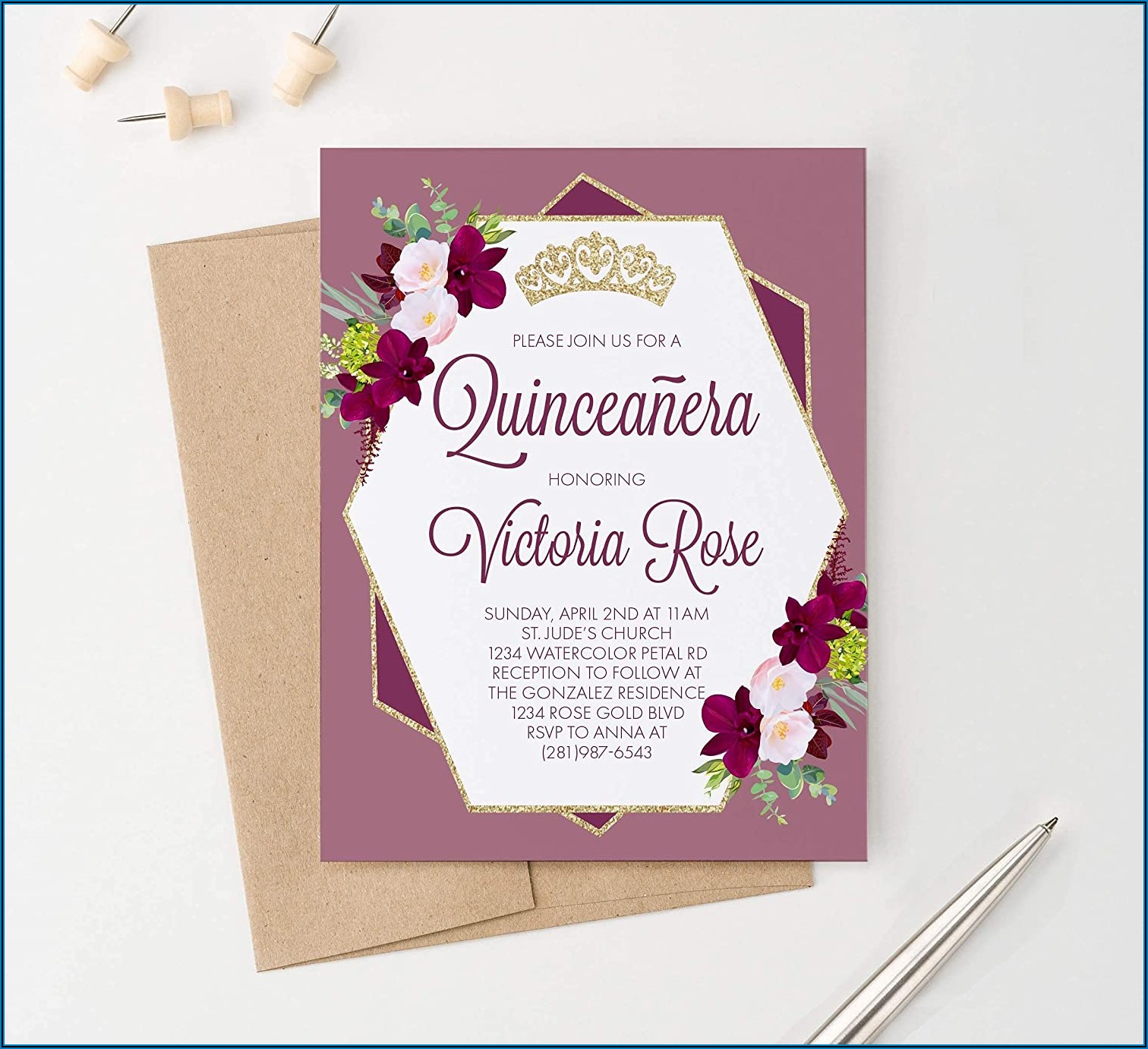 Burgundy And Gold Quinceanera Invitations