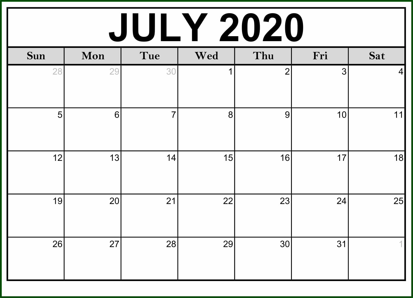 Calendar Template Free Printable 2020