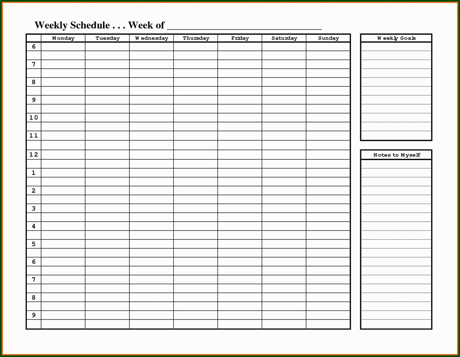 Calendar Weekly Schedule Template