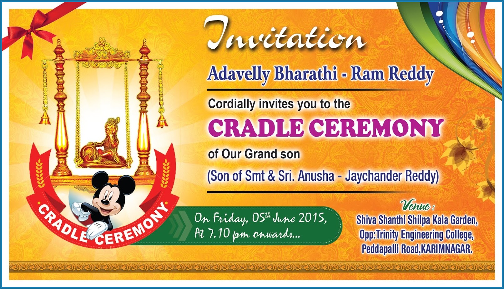 Cradle Ceremony Invitation Card Template