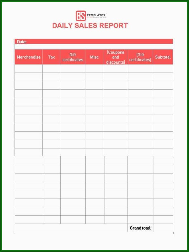 Daily Sales Report Template Excel
