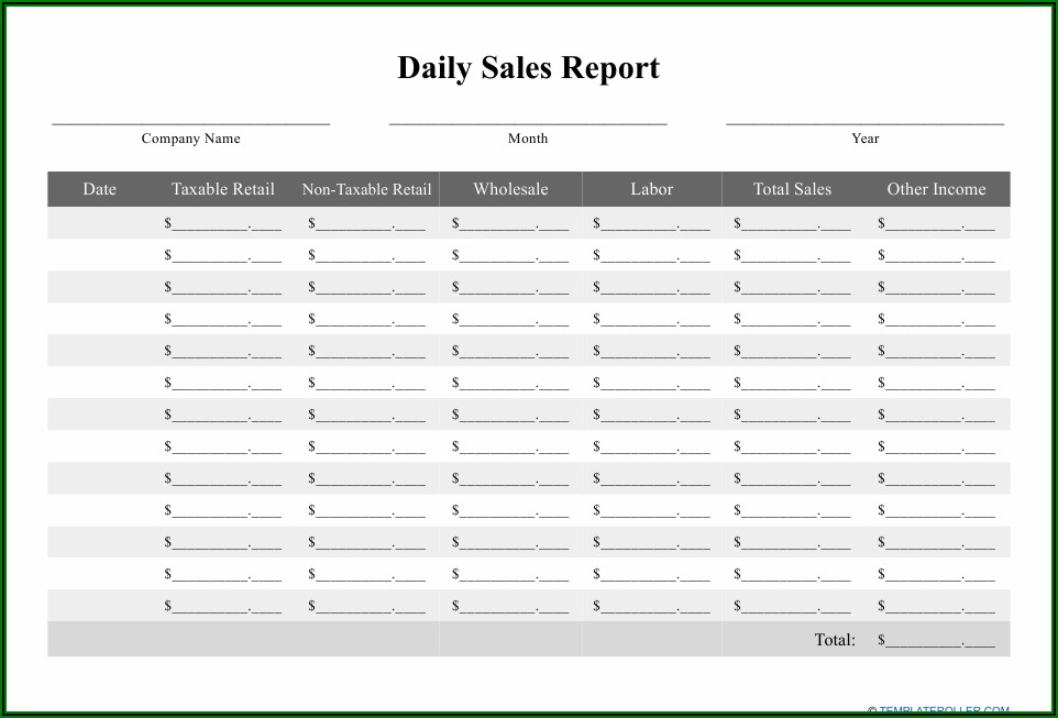 Daily Sales Report Template Pdf