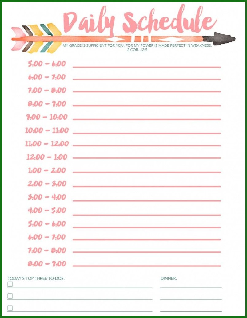 Daily Schedule Template Printable