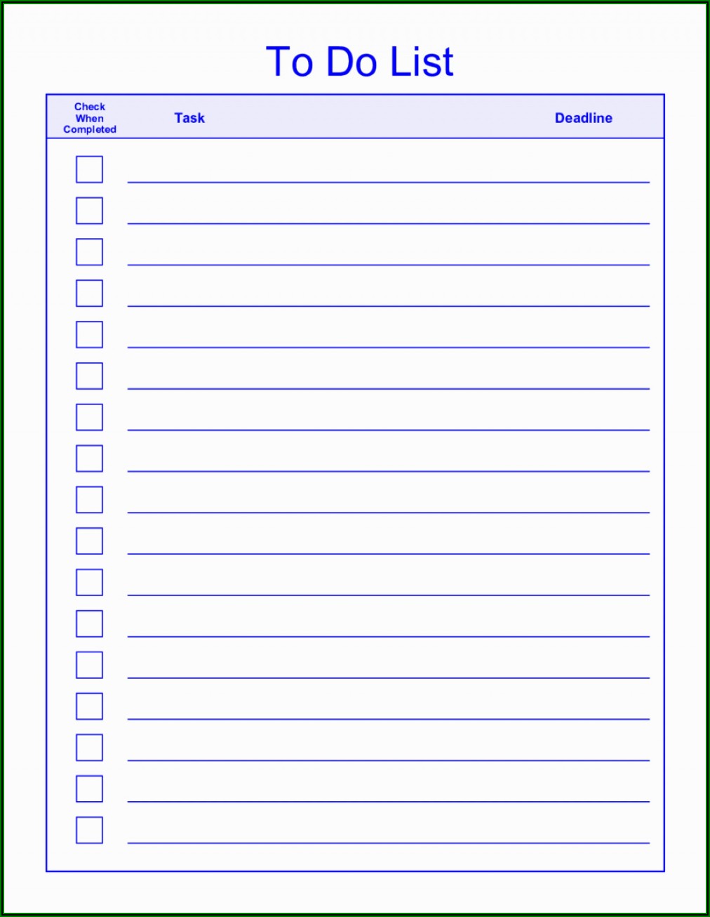 Daily Task Excel Template