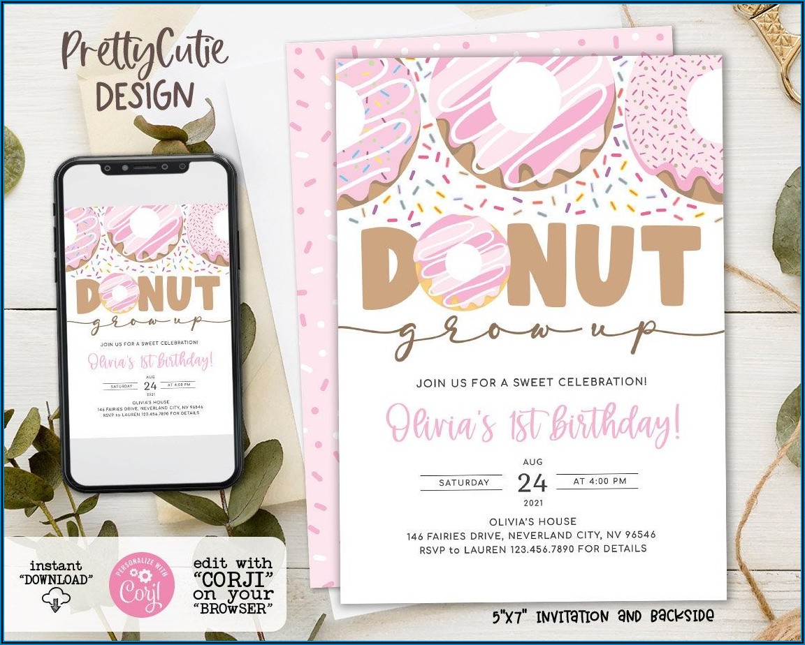 Donut Grow Up First Birthday Invitations