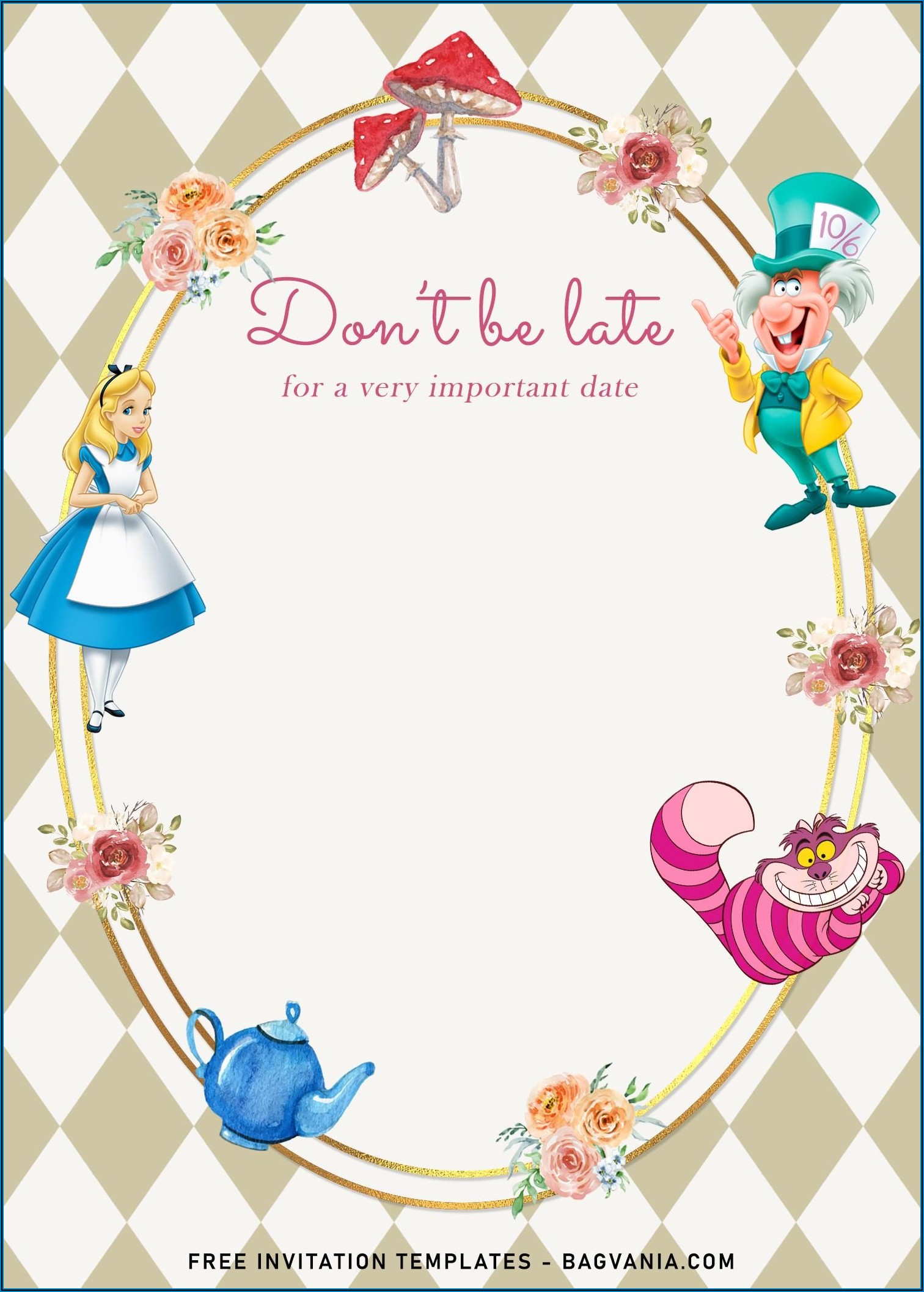 Downloadable Alice In Wonderland Invitation Template Free