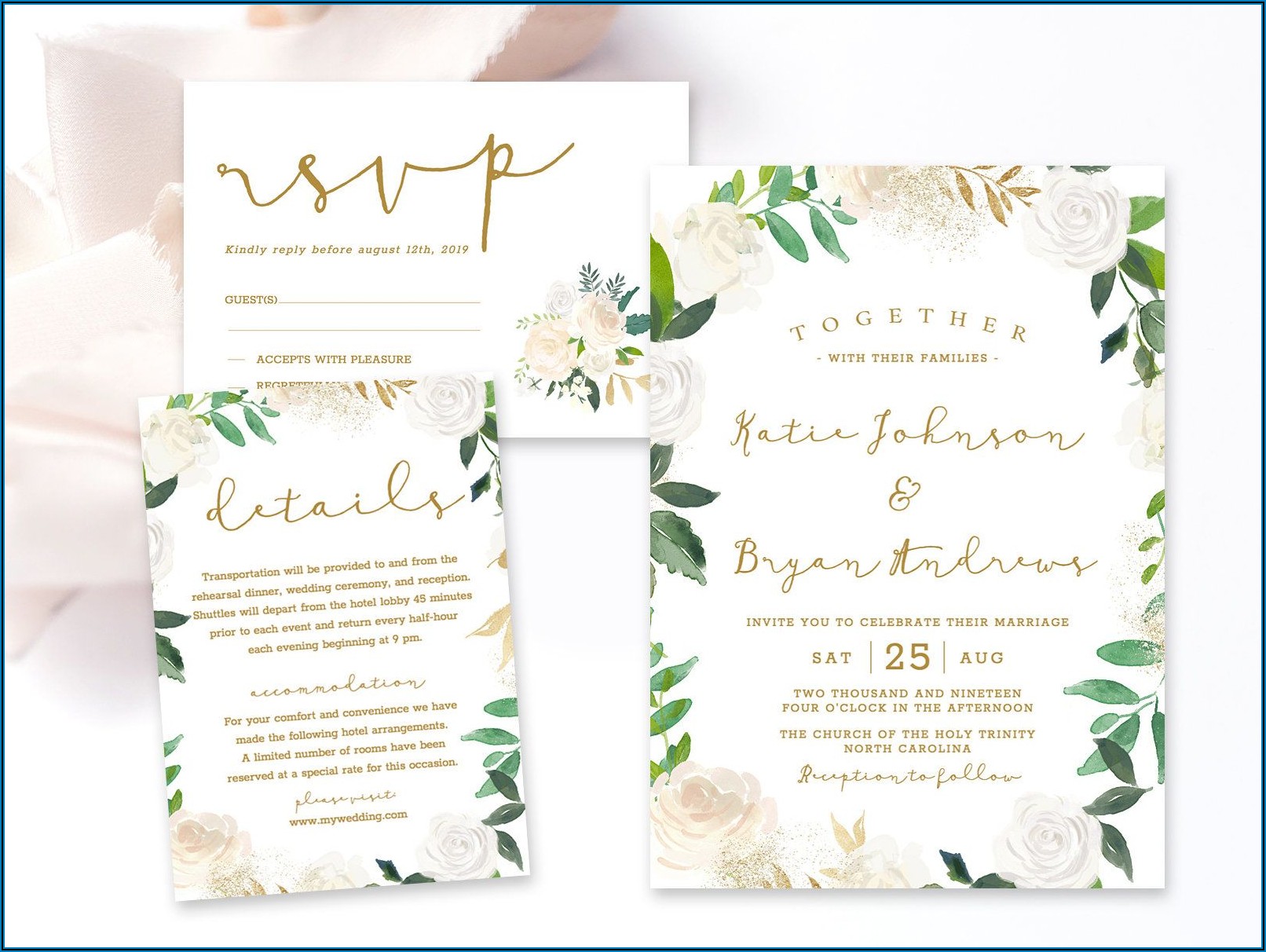 Elegant Gold And White Wedding Invitations