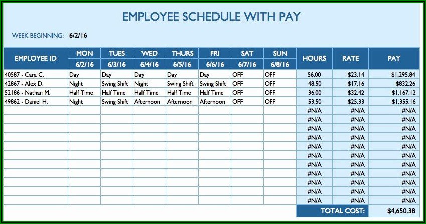 Employee Weekly Schedule Template Free