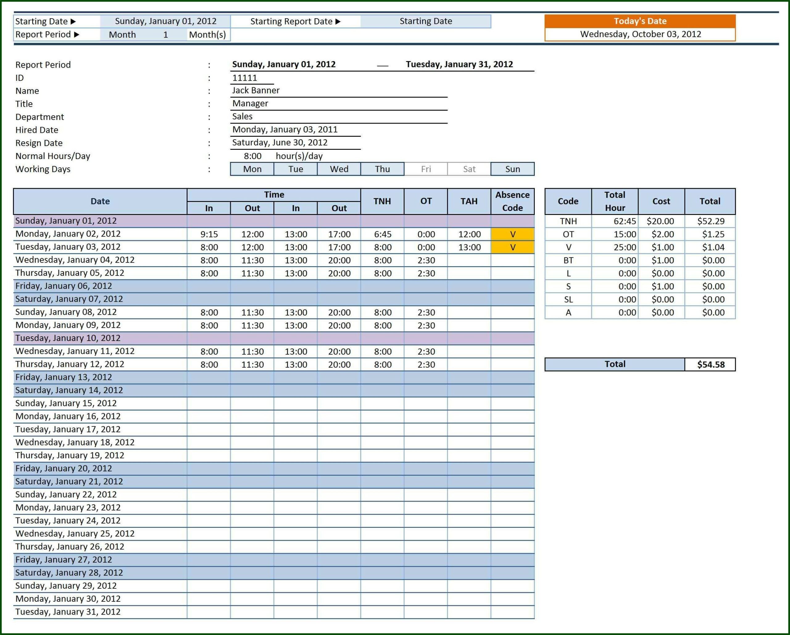 Free Excel Timesheet Template With Formulas For Multiple Employees