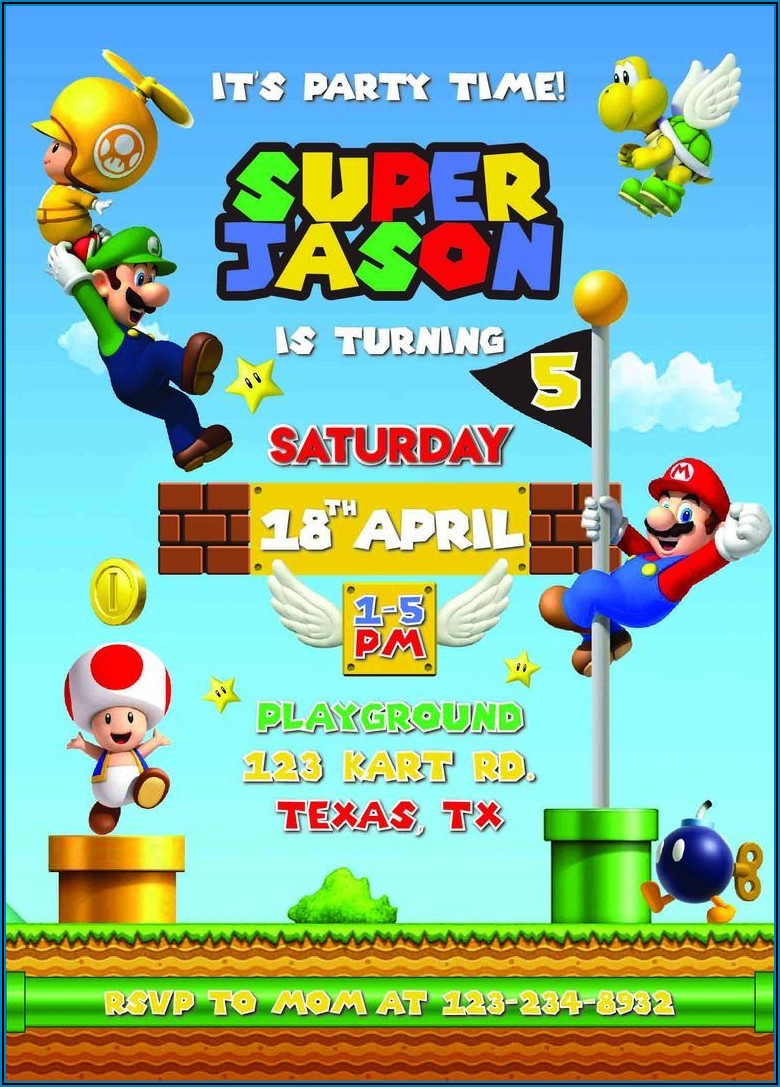 Mario Bros Birthday Party Invitations