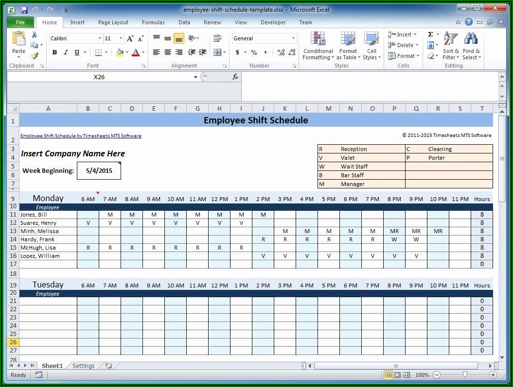 Monthly Employee Shift Schedule Template Excel Free
