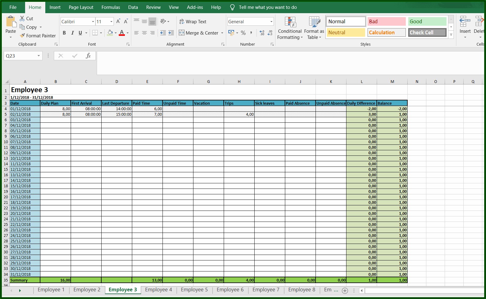 Monthly Timesheet For Multiple Employees Excel