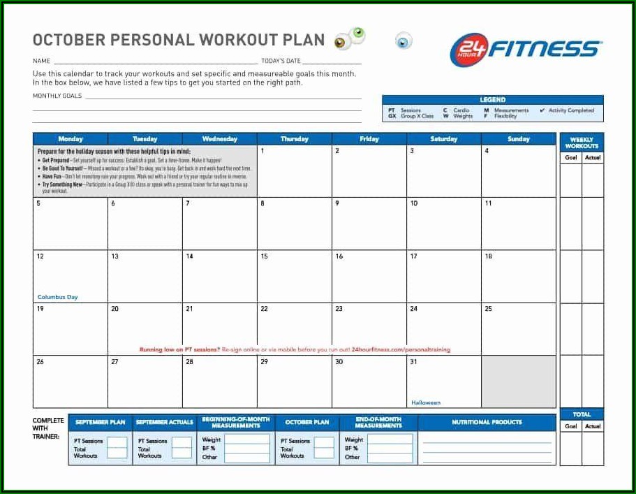 Monthly Workout Log Template