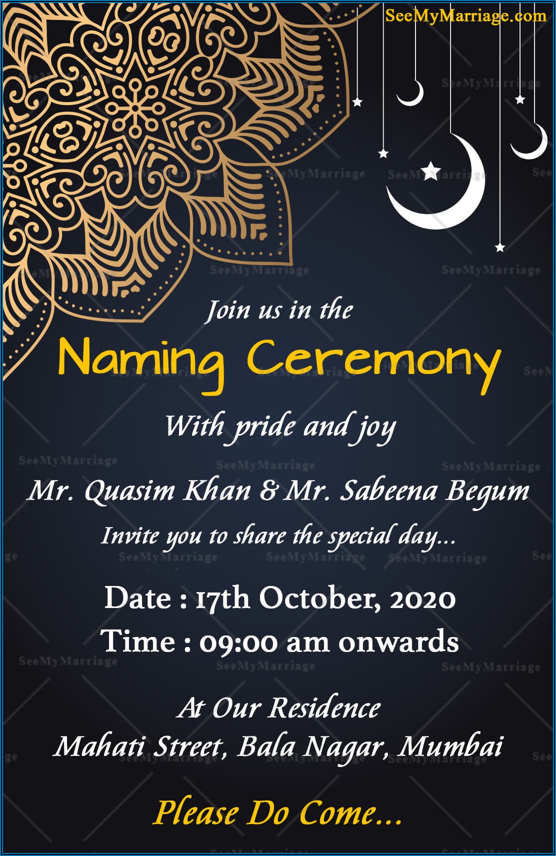 Naming Ceremony Invitation Card Background
