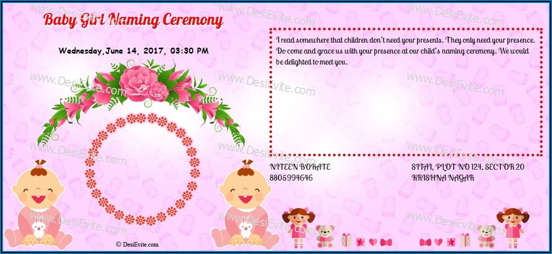 Naming Ceremony Invitation Card For Baby Girl In Telugu