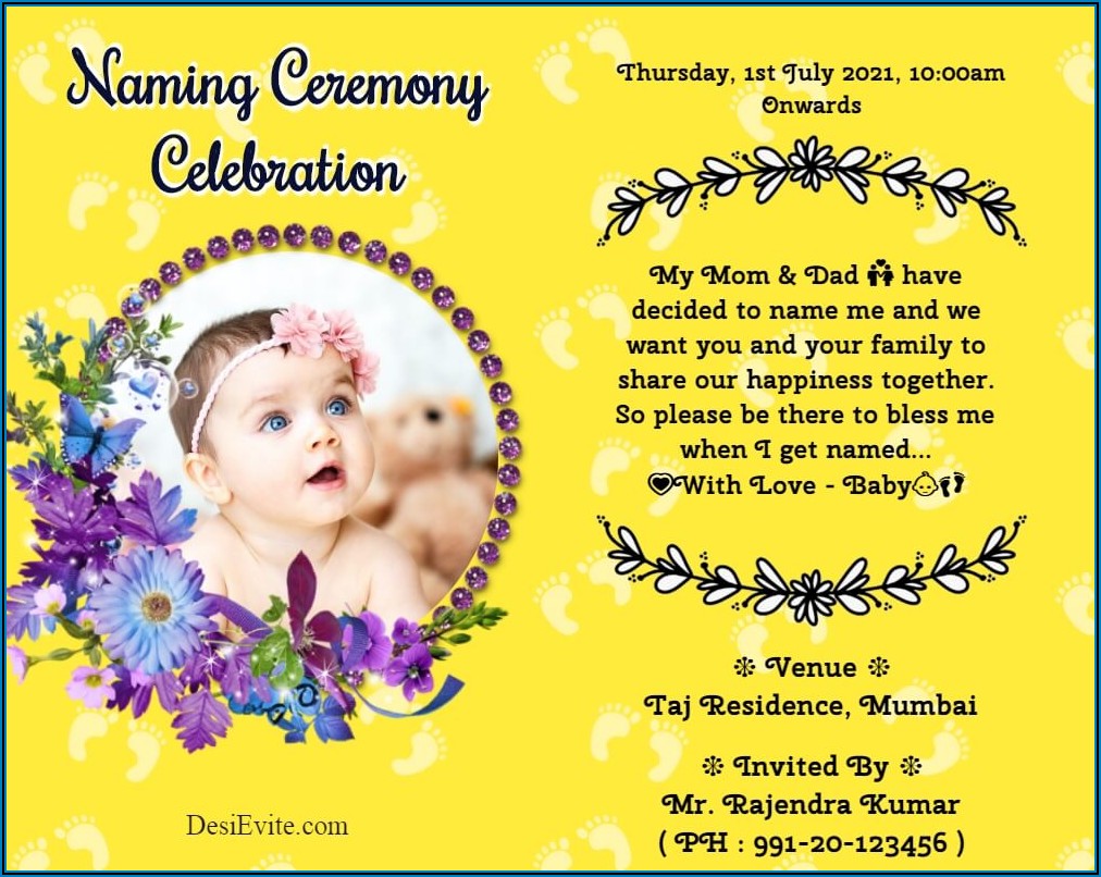 Naming Ceremony Invitation Card For Baby Girl Indian