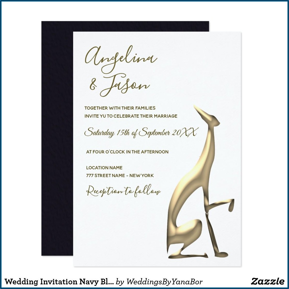 Navy Blue Gold And White Wedding Invitations