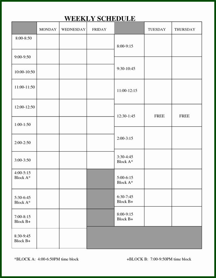 Printable Blank Weekly Work Schedule Template