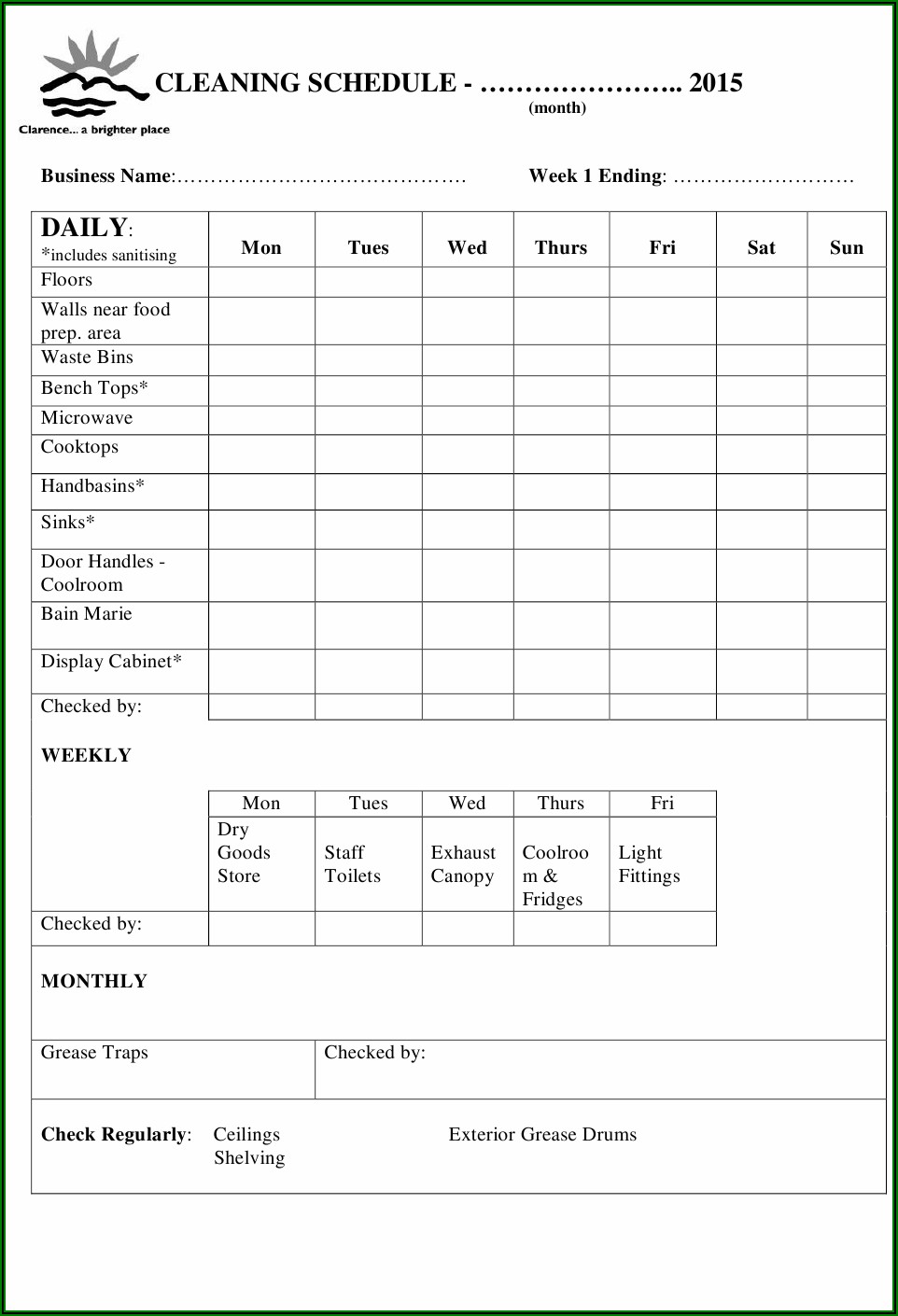 Printable Cleaning Schedule Template