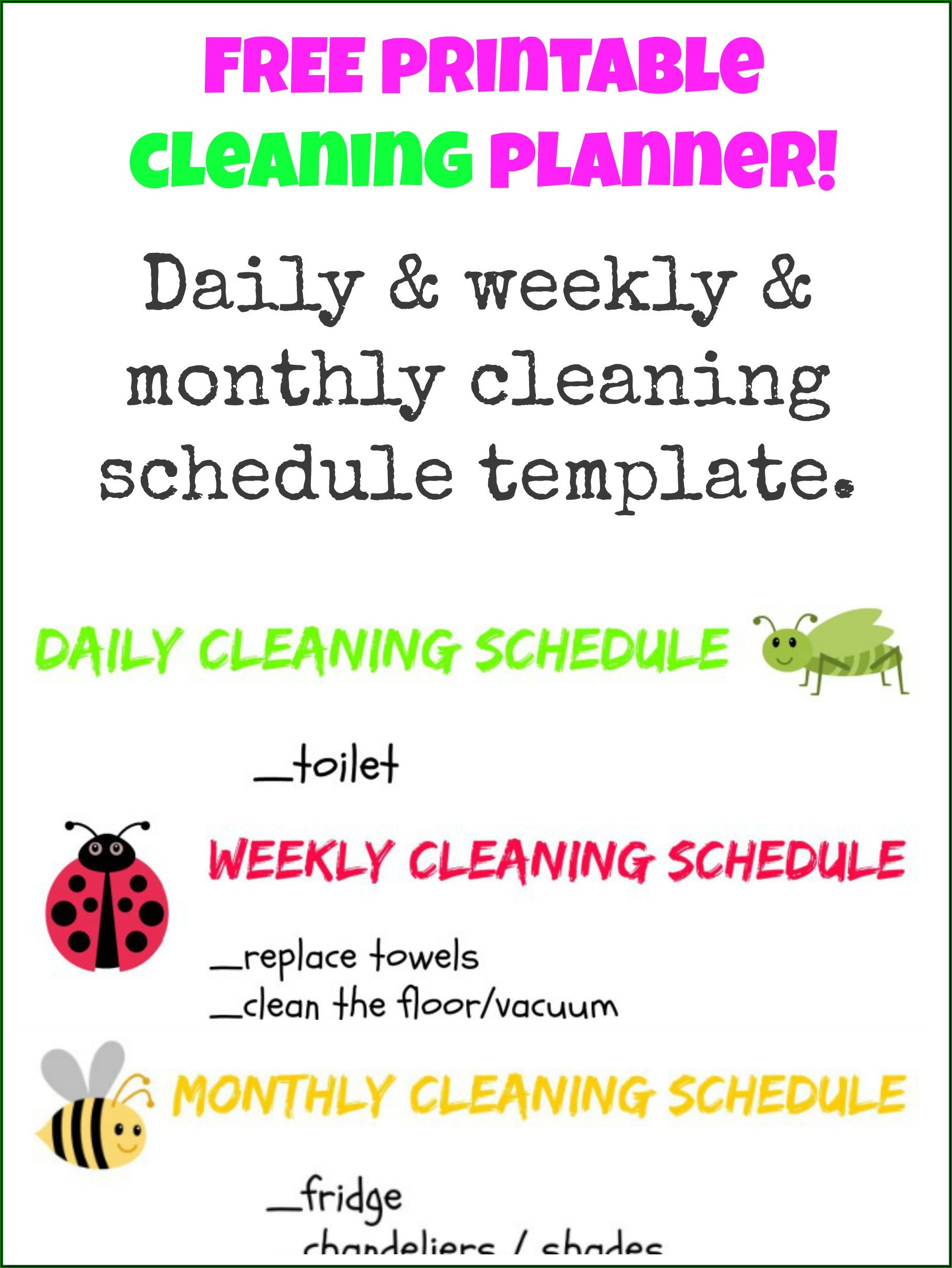 Printable Daily Weekly Monthly Cleaning Schedule Template