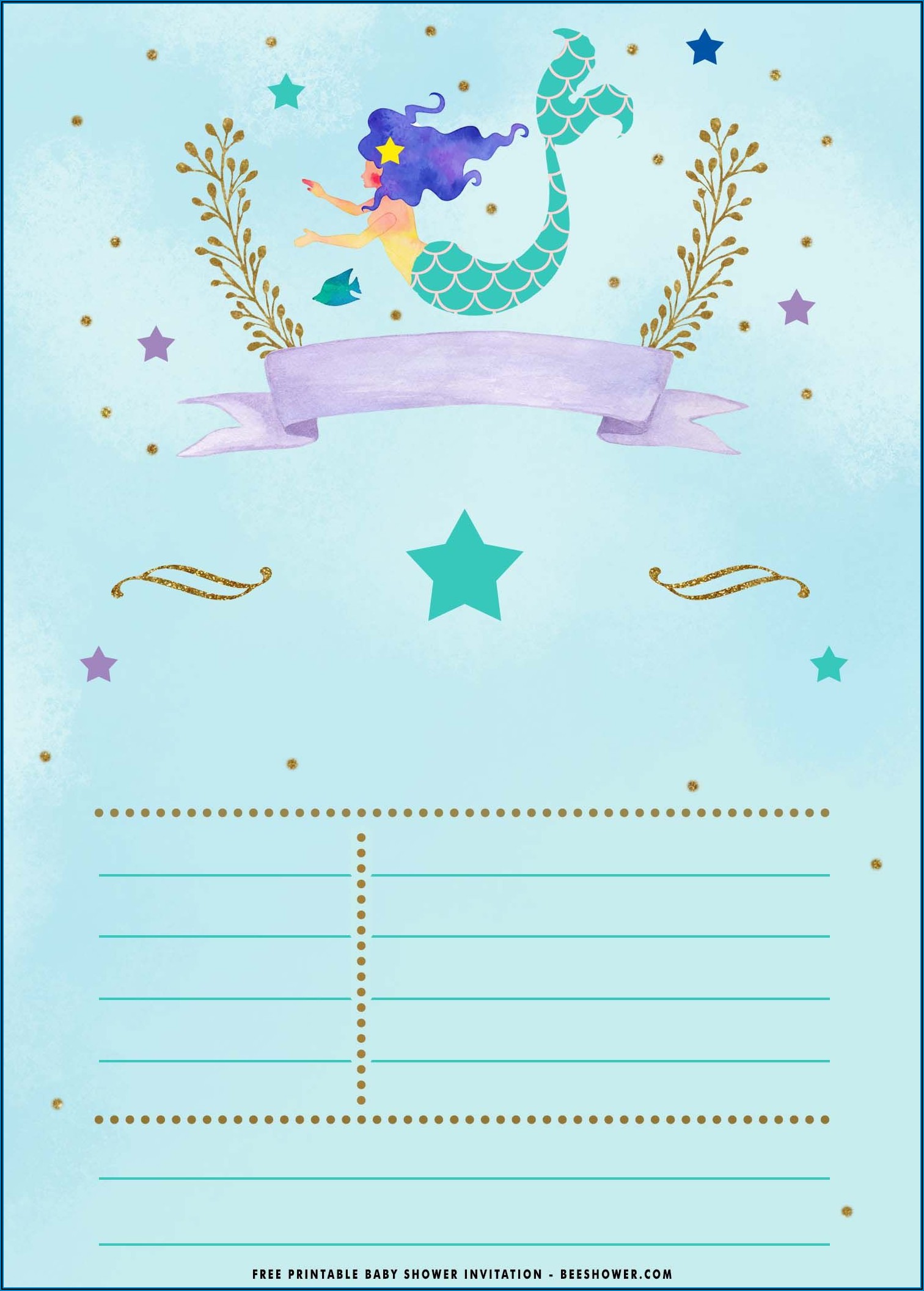 Printable Mermaid Birthday Invitations