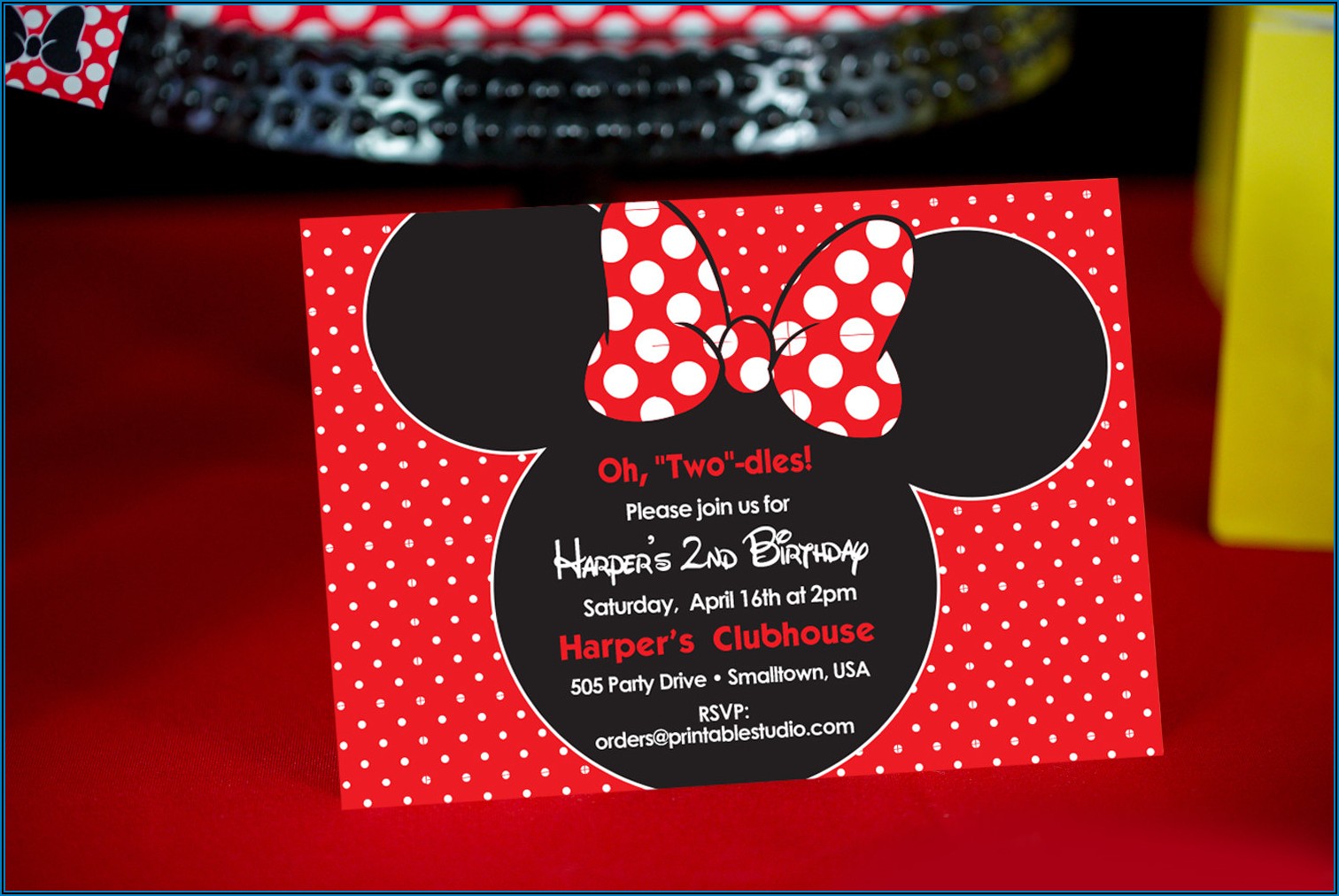 Red And White Minnie Mouse Party Invitations