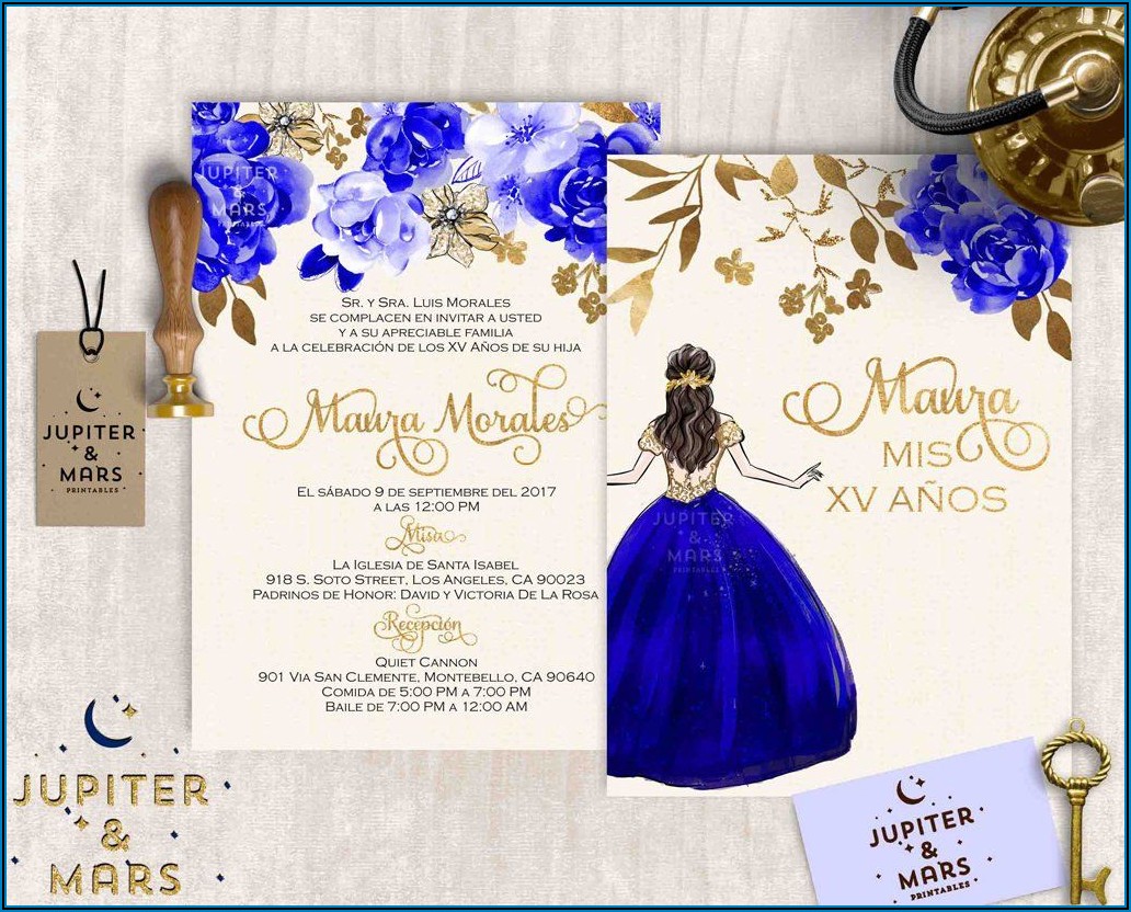 Royal Blue And Gold Quince Invitations