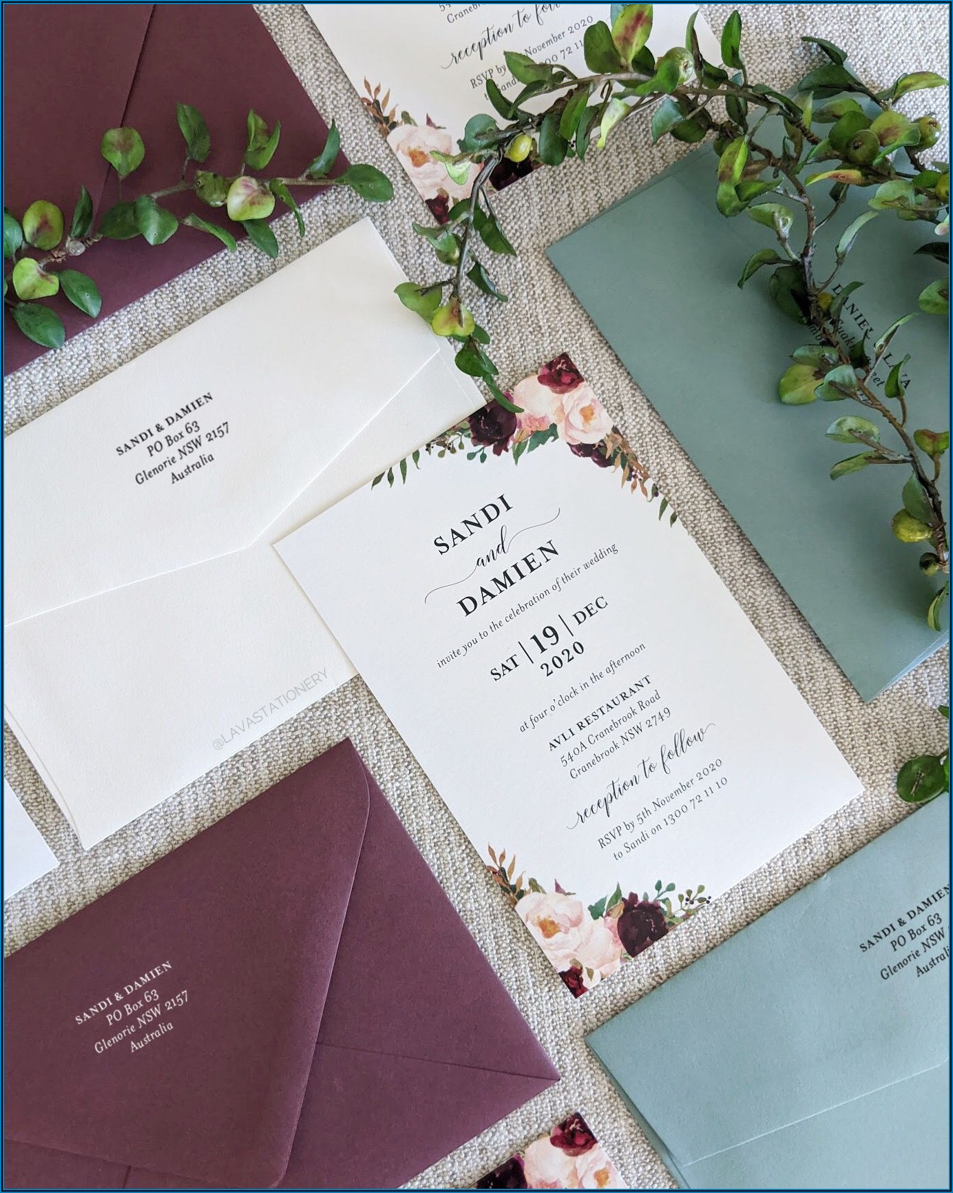 Sage Green And White Wedding Invitations