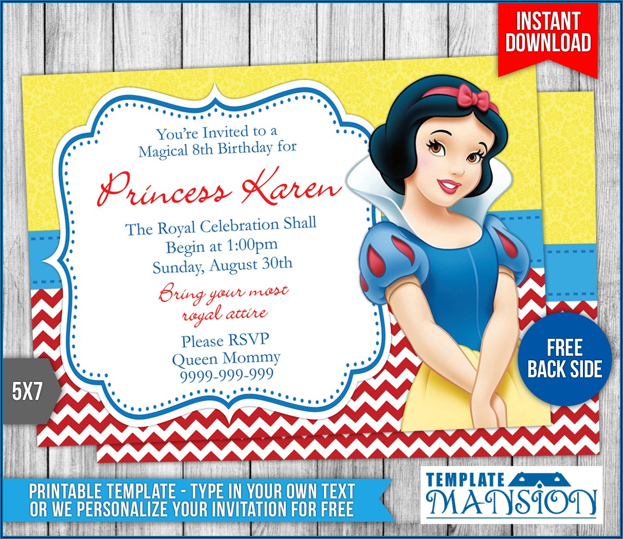 Snow White Photo Birthday Invitations