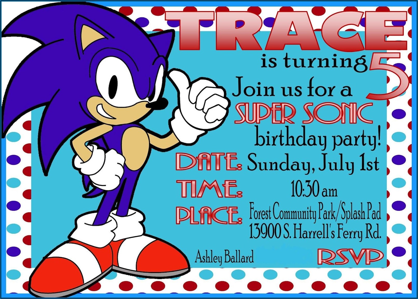 Sonic The Hedgehog Printable Invitations