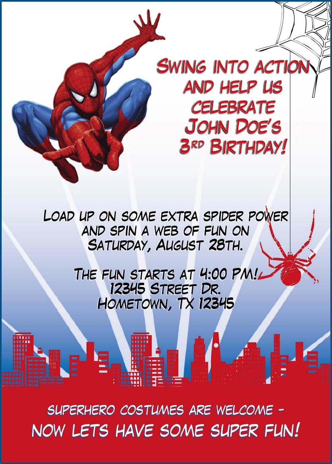 Spiderman Birthday Invitation Designs