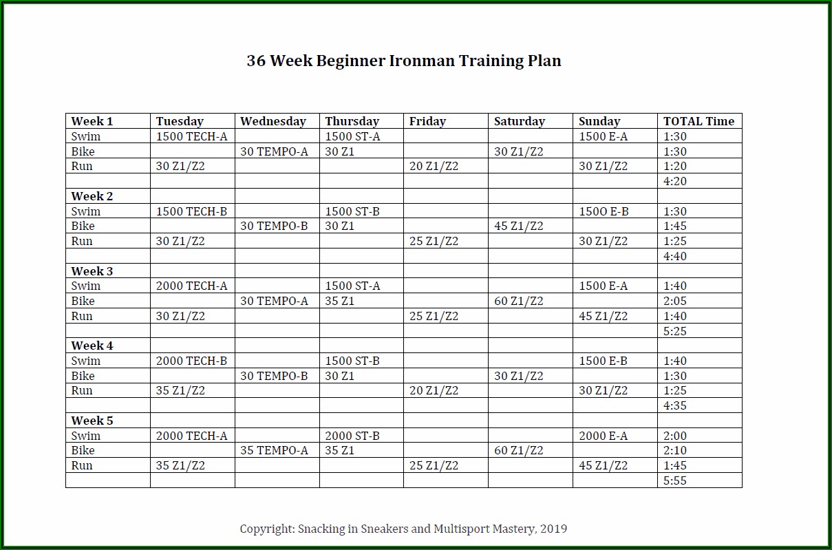 Week Triathlon Training Plan Template