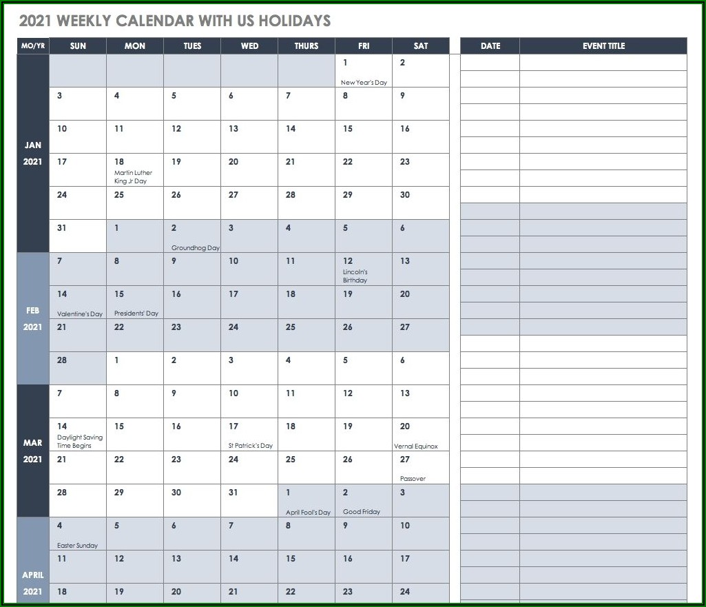 Weekly Calendar Template With Hours Excel