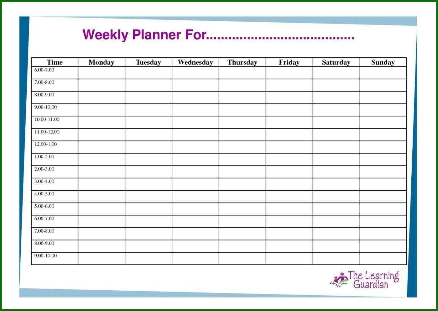 Weekly Hourly Schedule Template Pdf
