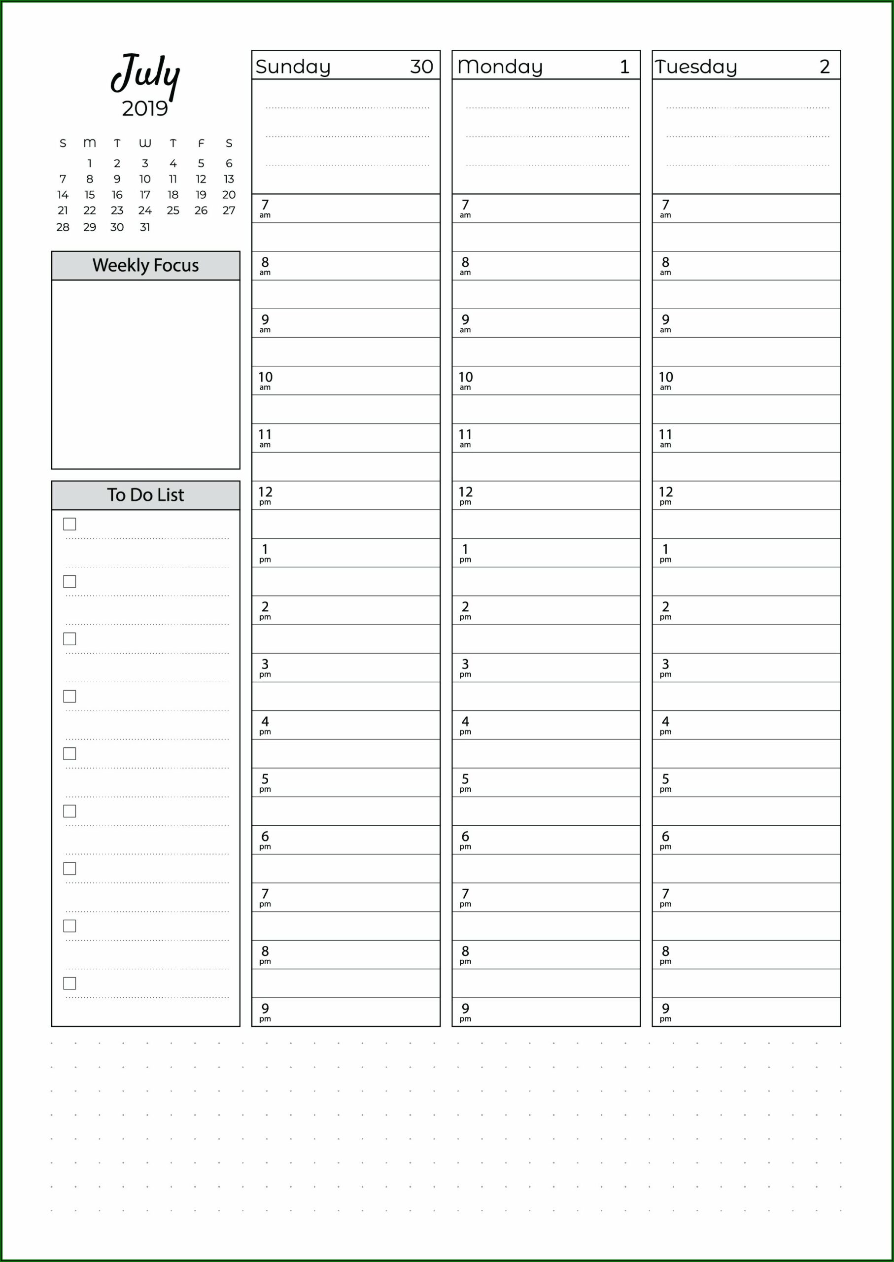 Weekly Planner Template Printable Pdf
