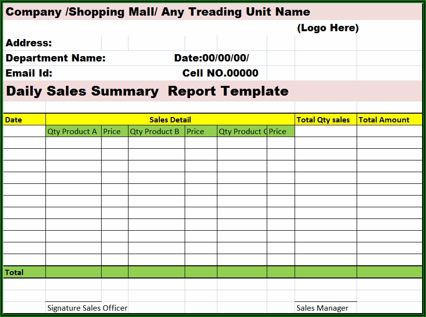 Weekly Sales Report Format For Sales Executive