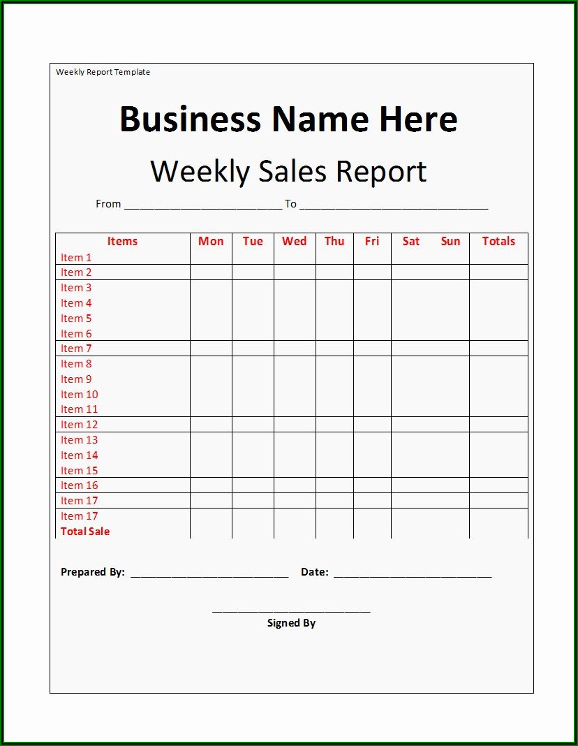 Weekly Sales Report Format In Excel