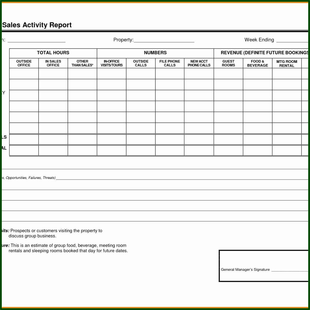 Weekly Sales Visit Report Template Excel