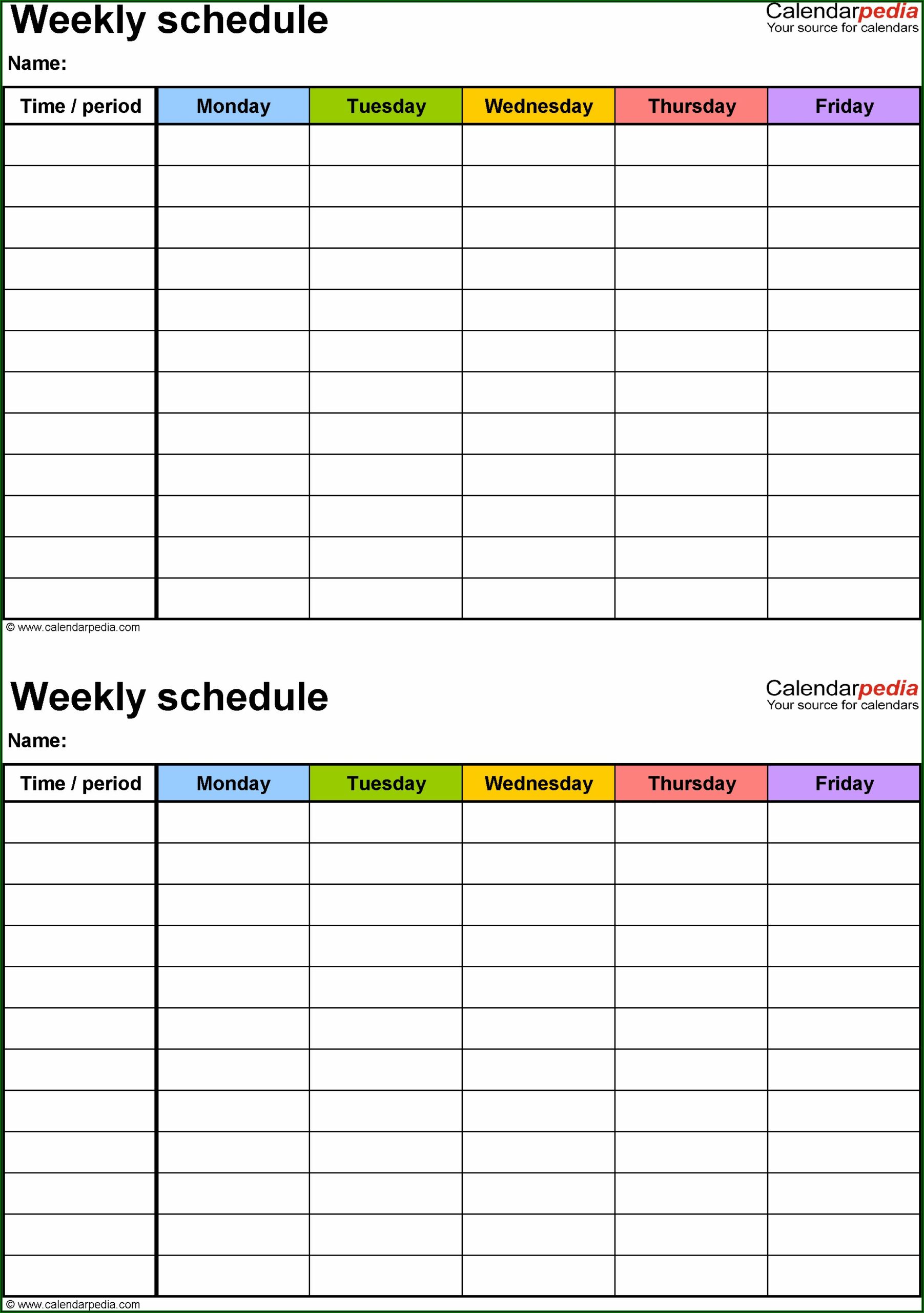 Weekly Schedule Calendar Template Excel