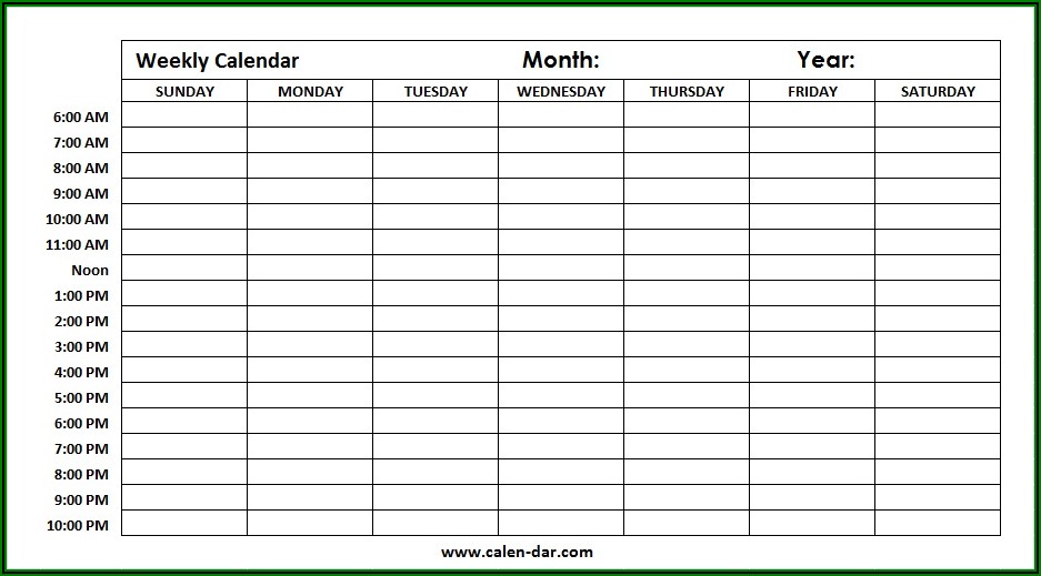 Weekly Schedule Calendar Template